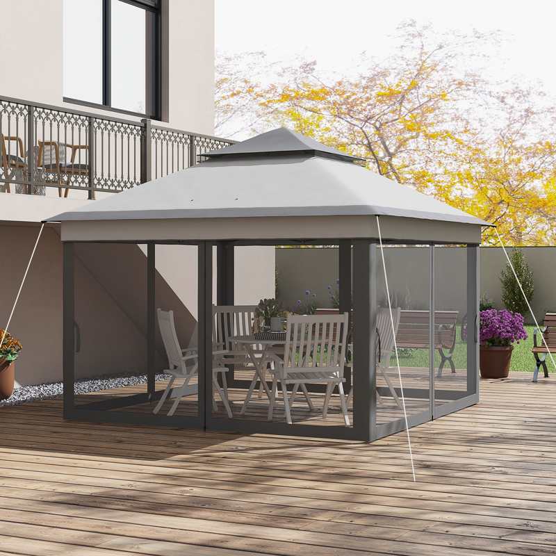 Outsunny 3 x 3(m) Pop Up Gazebo, Height Adjustable Instant Event Shelter with Netting and Carrying Bag, Grey