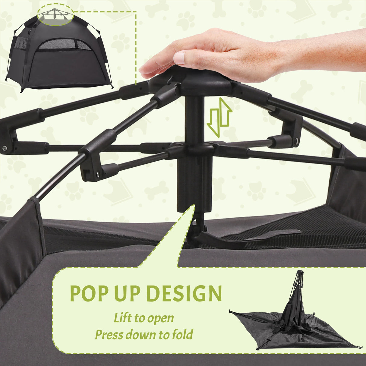 PawHut Foldable Dog Cat Tent with Water-Resistant Oxford, Carry Bag for Extra Large Dog, Charcoal Grey