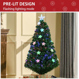 HOMCOM 4FT Prelit Artificial Christmas Tree Fibre Optic Star LED Light Holiday Home Xmas Decoration with LED Light for Indoor Party, Green