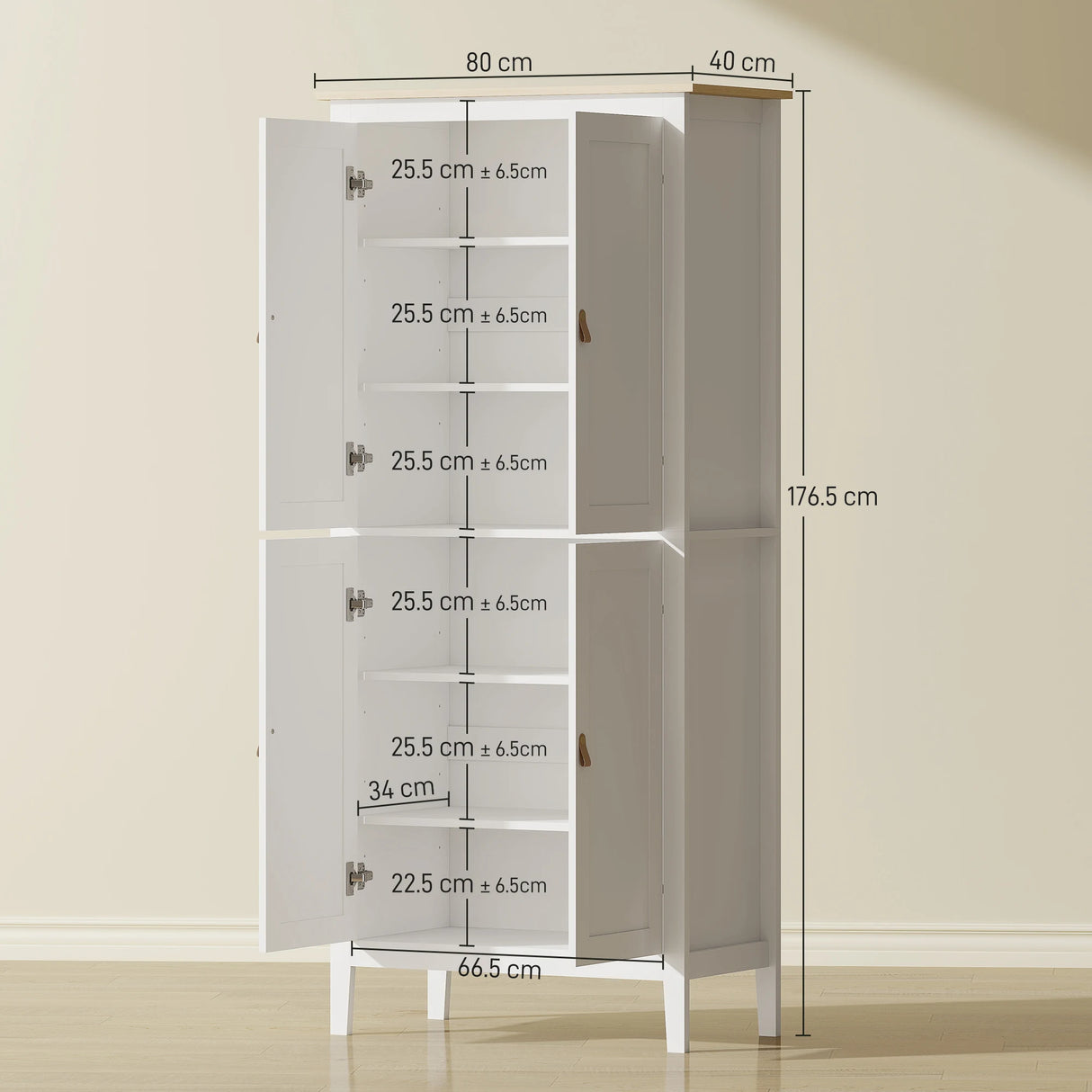 HOMCOM 176.5 cm Tall Pantry Cupboard with Motion Sensor LED Light - White