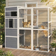 PawHut 4-Tier Wooden Catio Cat Outdoor Enclosure with Sun Roof, Resting Rooms, 3 Platforms, Window Outdoor Indoor, Grey