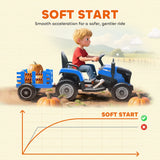 AIYAPLAY 12V Ride on Tractor and Trailer with Remote Control, Music, Shifter, Start-Up Sound, for Kids Ages 3-8 Years, Blue