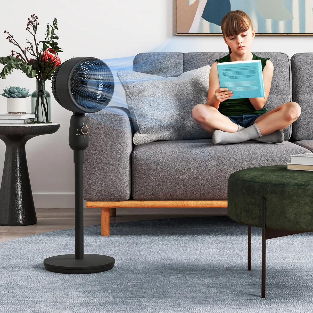 HOMCOM Pedestal Fan, Powerful Air Circulator, 12 Inch Floor Standing Fan with 3 Speed Settings, Oscillating Function for Bedroom, Home and Office, Black