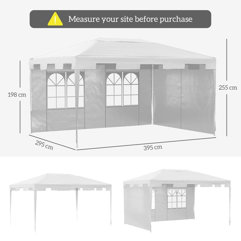 Outsunny 3 x 4 m Garden Gazebo Shelter Marquee Party Tent with 2 Sidewalls for Patio Yard Outdoor - White