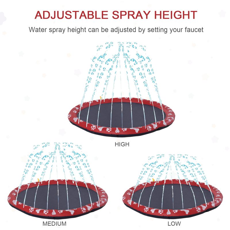 PawHut 170cm Splash Pad Sprinkler for Pets Dog Bath Pool Water Game Mat Toy Non-slip Outdoor Backyard Red