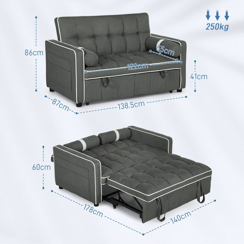 HOMCOM Two-Seater Linen-Look Sofa Bed - Charcoal Grey