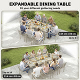 Outsunny Extending Garden Table, Aluminium Outdoor Dining Table for 8-10 with Wood-Like Grained Surface, Light Grey Wood Effect