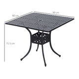 Outsunny 90cm Square Garden Table with Umbrella Hole, Aluminium Grid Motif Outdoor Dining Table for Garden Patio, Black
