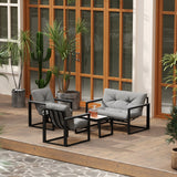 Outsunny Garden Furniture Set, 4 Piece Indoor Outdoor Conservatory with Loveseat Sofa, Armchairs, Glass Top Coffee Table, Cushions for Balcony, Poolside, Patio, Dark Grey