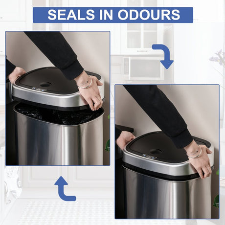 HOMCOM Stainless Steel Kitchen Sensor Dustbin Automatic Touchless Rubbish Garbage Waste Bin 58L Silver