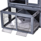 PawHut Rabbits 2-Tier Fur Wood Outdoor Hutch Guinea Pigs Hutches Grey