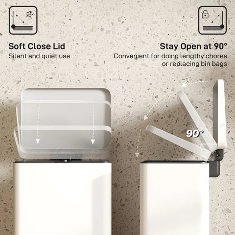 HOMCOM 20L Kitchen Bin with Soft-Close Lid and Stay-Open Function, Pedal Bin with Removable Inner Bucket for Kitchen, Office, Home, Cream