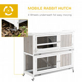 PawHut Wooden Pet Hutch, Two-Tier Cage with Rain Cover, Wheels, White