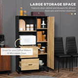 HOMCOM Kitchen Cupboard, Freestanding Microwave Stand with Adjustable Shelves, Drawers and Metal Base, 160cm