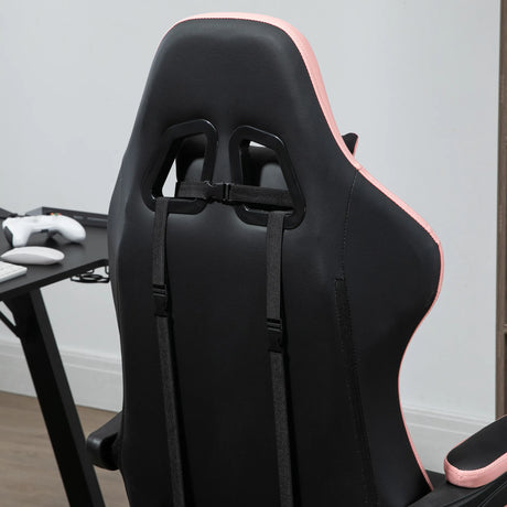 Vinsetto Computer Gaming Chair, PU Leather Office Desk Chair with Footrest, Swivel Wheels, 135 Reclining Back, Lumbar Support, Headrest for Home, Black and Pink