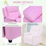 HOMCOM Kids Sofa Armchair Toddler Recliner Children's  Chair Lounger Games Chair  PU Leather w/ Storage  (Pink)