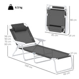 Outsunny Foldable Lounge Chair with 4-Level Adjustable Backrest & Headrest - Charcoal Grey