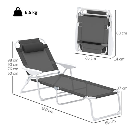 Outsunny Foldable Lounge Chair with 4-Level Adjustable Backrest & Headrest - Charcoal Grey