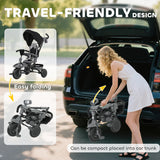 AIYAPLAY 6 in 1 Foldable Kids Trike with Adjustable Parent Handle & Canopy for Ages 1-5, Black