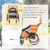 PawHut Dog Bike Trailer 2-in-1 Pet Stroller for Large Dogs Cart Foldable Bicycle Carrier Aluminium Frame with Safety Leash Hitch Coupler Reflector Flag Orange