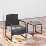 Outsunny Rattan Bistro Set, 3 Piece Garden Furniture Set with Cushions and Glass Top Table, Black