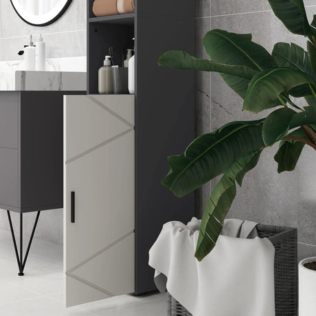 kleankin Line Embossed Tall Bathroom Storage Cabinet - Grey