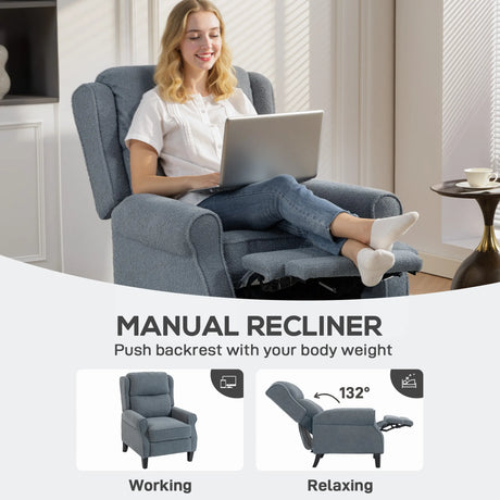 HOMCOM Recliner Armchair with Extended Leg Rest - Grey