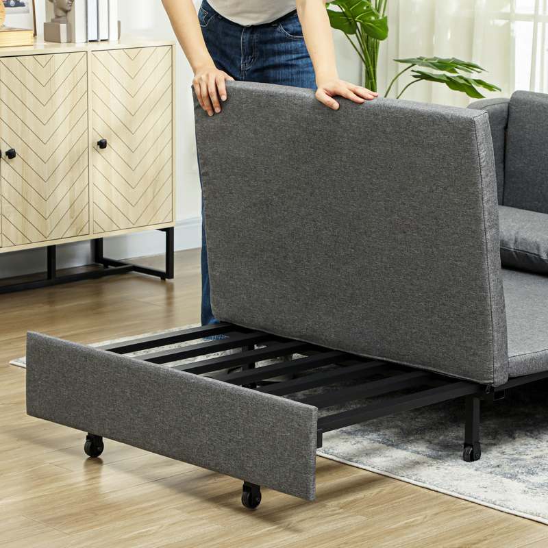 HOMCOM Two-Seater Pull-Out Sofa Bed - Grey