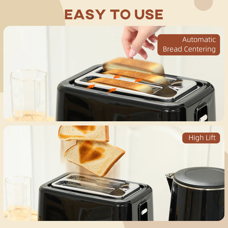 HOMCOM Polished Stainless Steel Kettle and Toaster Set - Black