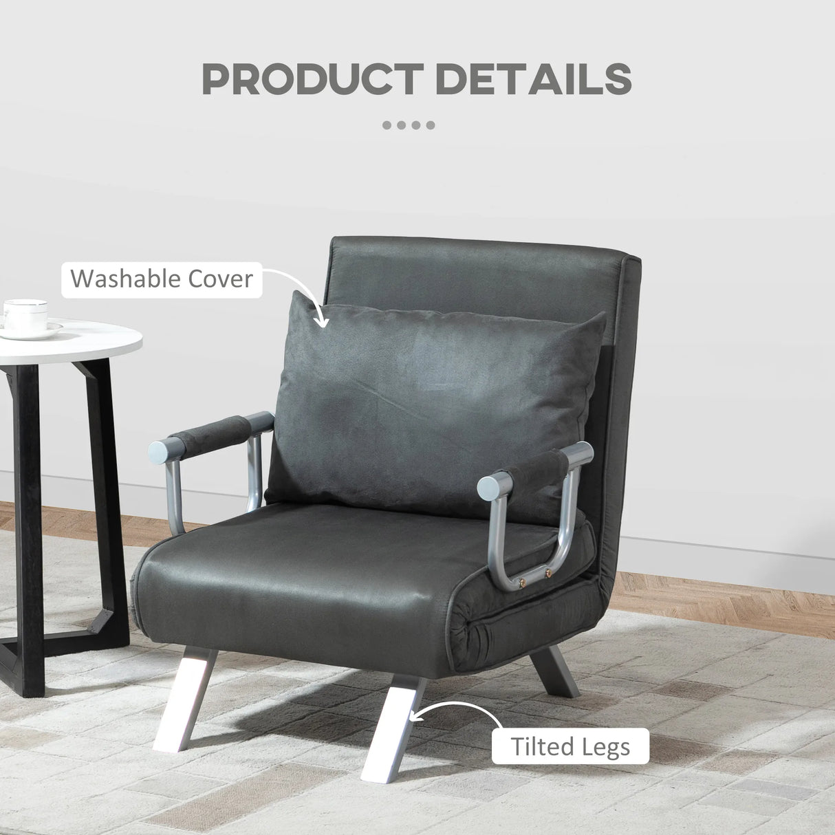 HOMCOM 4-in-1 Faux Suede Chair Bed - Grey