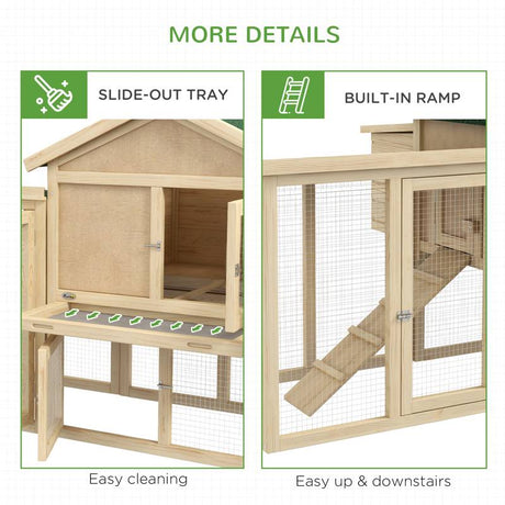 PawHut Large Chicken Coop, Wooden Garden Hen House, Poultry Coops Cages with Run, Nesting Box, Natural Wood Finish